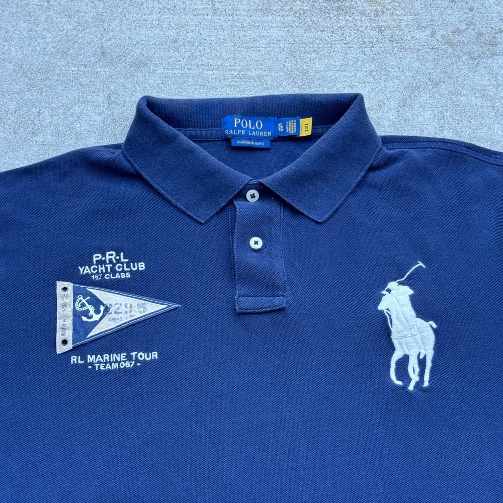 Polo Ralph Lauren Mens XL Custom Slim Fit Big Pony Yacht Club Polo Shirt Navy